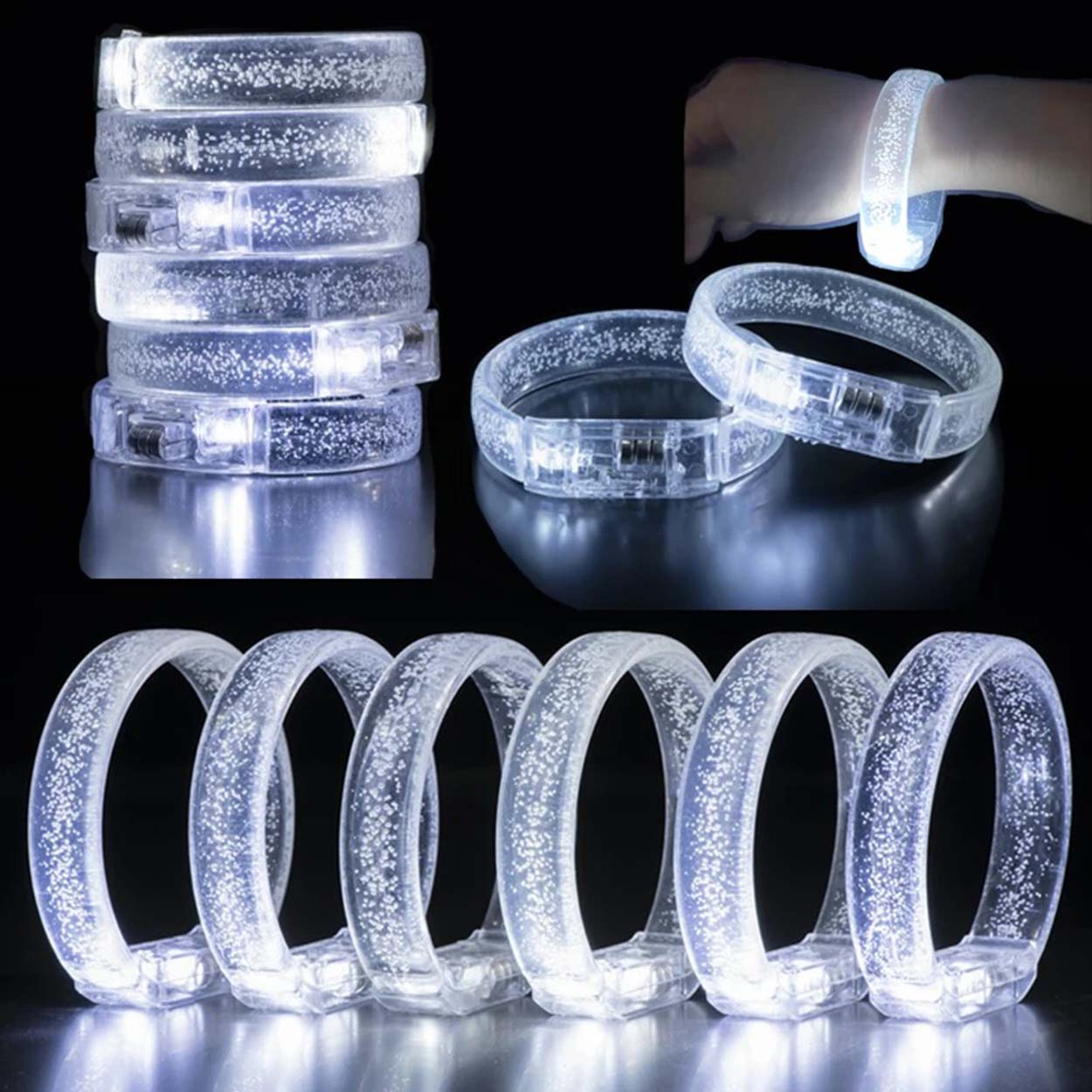 Beyaz-Gümüş Led Işıklı Baskı Yapılabilen Pilli Bileklik Bilezik 1,5 cm Genişlik - Görsel 2