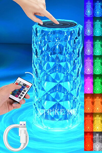 Kristal Elmas Masa Lambası 16 Renk USB Şarjlı Dokunmatik - Görsel 3