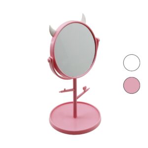 6 İNÇ  - 15CM YUVARLAK - BOYNUZLUTAKI ASKILIKLI MAKYAJ AYNASI RENKLİ PLASTİK TAKILIK SEPETLİ=15CM