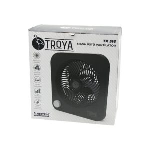 MASA ÜSTÜ VANTİLATÖR FAN=22CM 3 KADEME HIZ 40W  3 PERVANE  SİYAH PLS.STAND=28X27X13CM TR-516