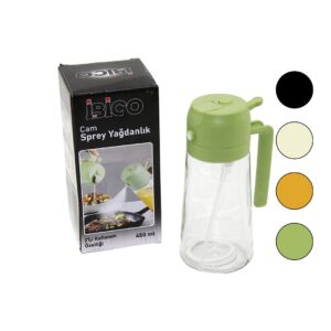 2İN1=SPREYLİ - AKITMALI CAM YAĞDANLIK 450ML KİLİTLİ KAPAKLI - SÜRAHİ MODELİ