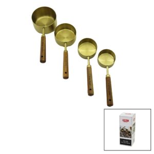 4PCS  GOLD METAL ÖLÇÜ KAŞIK SET OTANTİK AĞAÇ KULP 1CUP: 250ML - 1/2 CUP: 125ML - 1/3 CUP: 80ML - 1/4 CUP: 60ML