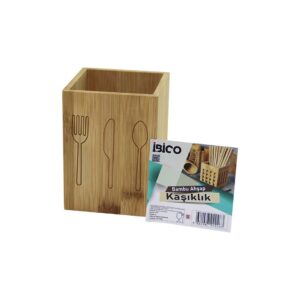 KÜÇÜK  KARE=9X9CM  AHŞAP BAMBU KAŞIKLIK ORGANİZER
