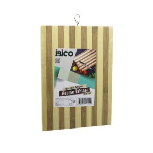 24 X 34 X 1.4CM BEYAZ ÇİZGİLİ AHŞAP BAMBU KESİM PANOSU - KESME TAHTASI METAL KULPLU