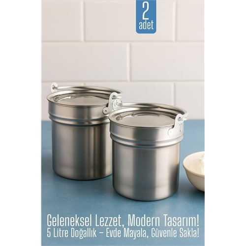 HSNET 2 li Yoğurt Bakracı – Paslanmaz Çelik 5 Litre | Kapaklı Hijyenik ve Dayanıklı