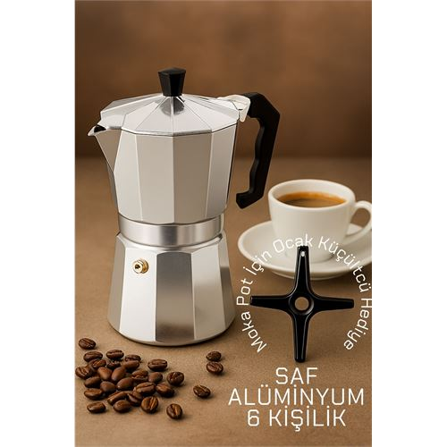 HSNET Klasik Italyan Moka Pot - 6061 Saf Alüminyum Profesyonel Moka Pot - 6 kişilik