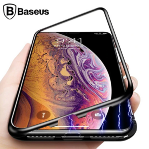 Baseus İPhone Xs Max Arkası Cam Manyetik Metal Frame Kılıf-(5775)