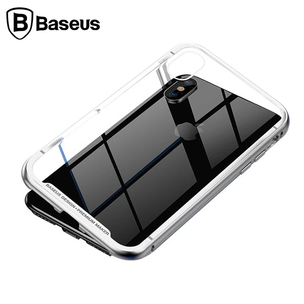 Baseus İPhone Xs Max Arkası Cam Manyetik Metal Frame Kılıf-(5775) - Görsel 2