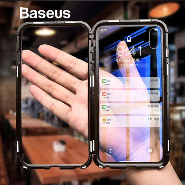 Baseus İPhone Xs Max Arkası Cam Manyetik Metal Frame Kılıf-(5775) - Görsel 5