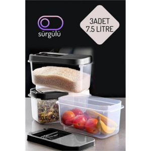 HSNET Erzak Bakliyat Saklama Kabı 3 lü Set 7.5 Lt Antrasit