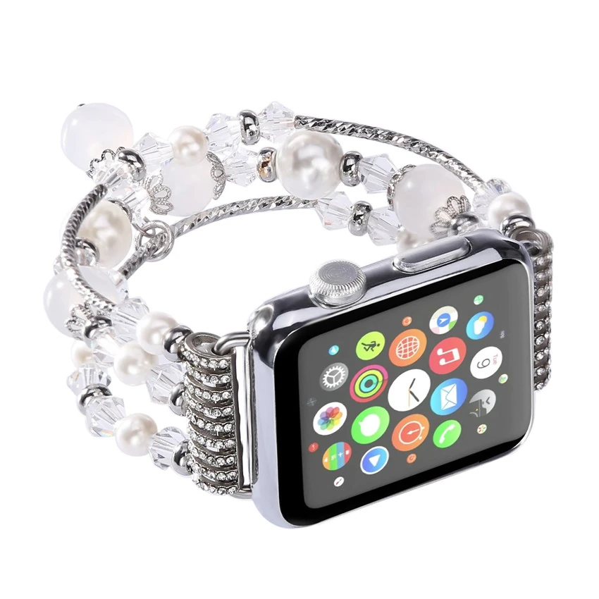 Ally Apple Watch 7-8 41mm 6-5-4 40mm Boncuk Taşlı Lux Kordon Kayış 3-2-1 38mm-(5775) - Görsel 3