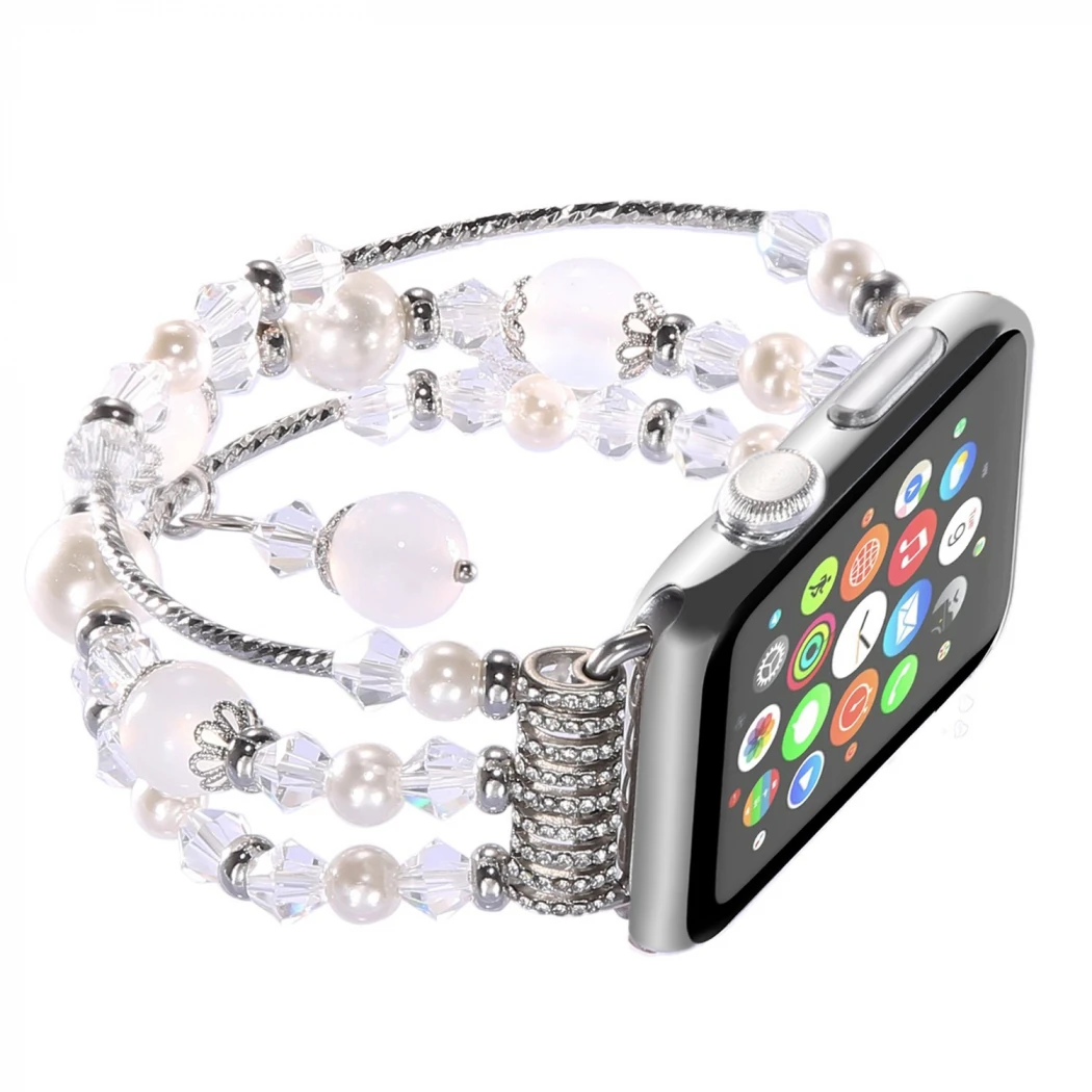 Ally Apple Watch 7-8 41mm 6-5-4 40mm Boncuk Taşlı Lux Kordon Kayış 3-2-1 38mm-(5775) - Görsel 4