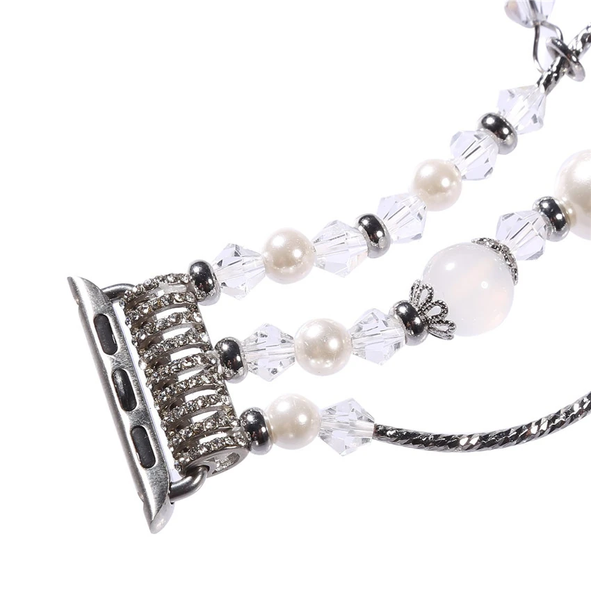 Ally Apple Watch 7-8 41mm 6-5-4 40mm Boncuk Taşlı Lux Kordon Kayış 3-2-1 38mm-(5775) - Görsel 6