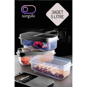 HSNET Erzak Bakliyat Saklama Kabı 3 lü Set 5 Lt Antrasit