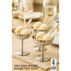 HSNET 4 lü Gümüş Inox Çelik Ayaklı Dondurma ve Sunum Kasesi – Tatlı Lokum ve Sunum Kabı