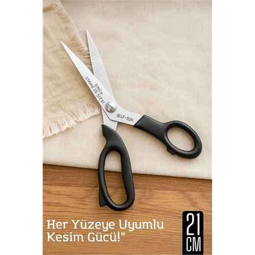 HSNET Çok Amaçlı Makas – 21 cm Uzunluk | 11 cm Kesim Bıçağı | Paslanmaz Çelik Ergonomik Sap