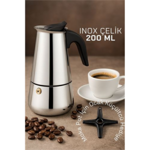 HSNET Inox Moka Pot - Paslanmaz Çelik Profesyonel Moka Pot - 200 ml