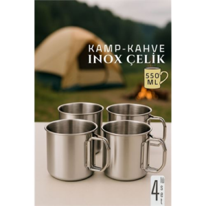 HSNET Inox Çelik Kamp Kupası - Kamp Bardağı 550 ml 4 LÜ SET