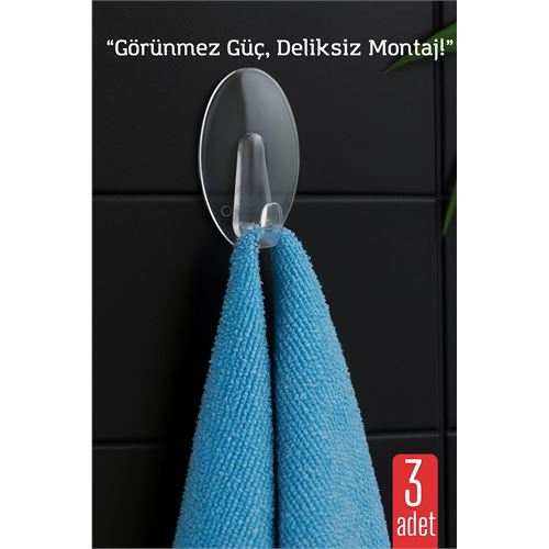 HSNET 3 lü Şeffaf Kendinden Yapışkanlı Duvar Askısı – 5.5 x 3.2 cm | İz Bırakmaz Güçlü Tutuş