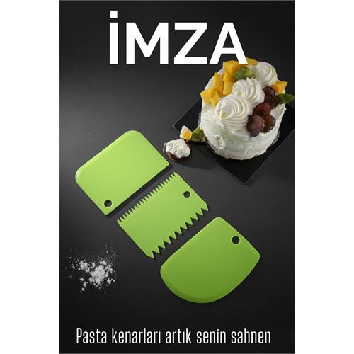 3’lü Dekoratif Şekillendirme Aparatı Hamur Pasta Kesici Kazıma (Düz Dişli Kavisli)