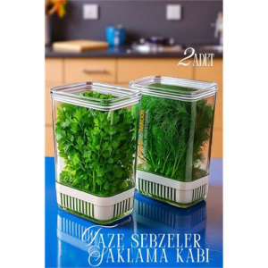 HSNET Yeşillik Saklama Kabı - Taze Yeşillik İçin - Soğan Maydanoz vb Yeşillik Saklama 2 Lİ set