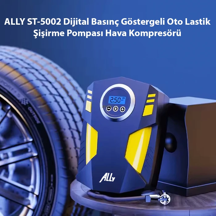 ALLY ST-5002 Dijital Basınç Göstergeli Oto Lastik Şişirme Pompası Hava Kompresörü-(5775) - Görsel 2
