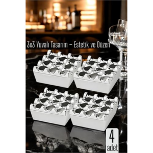 4 lü Metal Döküm Küllük – 3x3 Yuvalı Krom  Modern ve Ağırlıklı Tasarım