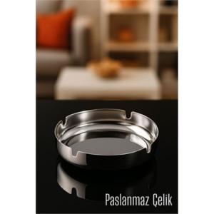 Paslanmaz Yuvarlak Küllük - Metal Kül Tablası - Masaüstü Küllük