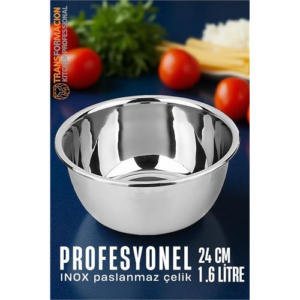 HSNET Inox Kase  - 24 Cm 1.6 Litre Karıştırma Kabı Profesyonel 304 Paslanmaz Çelik