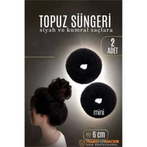 HSNET SİYAH Mini Saç Topuz Süngeri  2 ADET 6 CM Çap 2.5 cm Kalınlık