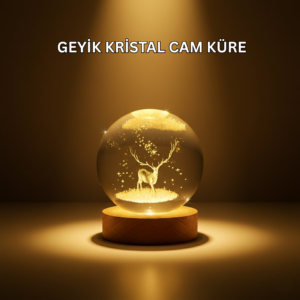 USB Bağlantılı Geyik Temalı Kristal Küre Premium Masa Gece Lambası