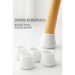Silikonlu Sandalye Ayak Koruyucu – Sessiz ve Çiziksiz Kullanım 4’lü Set BEYAZ