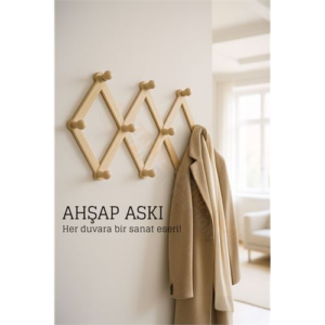 Ahşap Akordeon Duvar Askısı - Dekoratif Çok Amaçlı 10 Kancalı Akıllı Askılık