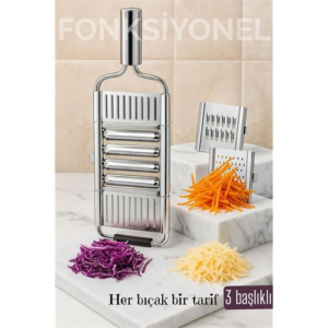 Paslanmaz Çelik Sebze Rendesi – Değiştirilebilir 3 Bıçaklı Çok Fonksiyonlu Hızlı ve Pratik