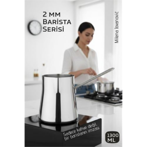 Premium 304 Paslanmaz Çelik Cezve  1300 ml Profesyonel Barista Serisi Isıya Dayanıklı Sap