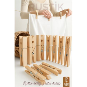 12’li Ahşap Mandal Seti – Doğal Görünümlü Çok Amaçlı Dayanıklı Yaylı Tasarım