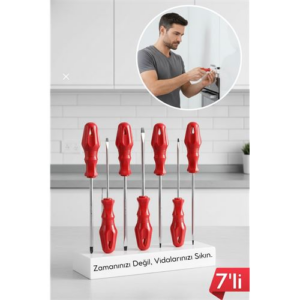 7'li Profesyonel Tornavida Seti | Ergonomik Kırmızı Saplı | Düz ve Yıldız Uçlar | CR-V