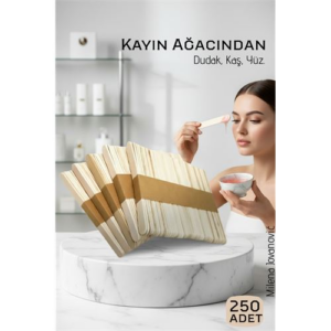 Ahşap Yüz ve Kaş Ağda Spatulası 250 Adet - Ultra Pürüzsüz Profesyonel Makyaj ve Maske Çubuğu
