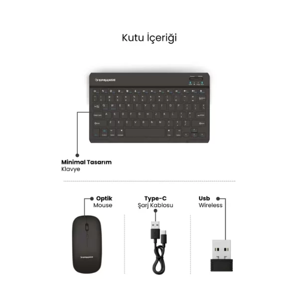 Siyah Kablosuz Klavye Ve Mouse Seti - Görsel 4