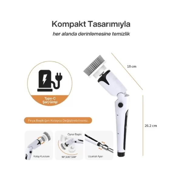 Portatif Şarjlı Temizleme Fırçası - Görsel 5
