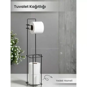 Siyah Standlı Yedek Hazneli Tuvalet Kağıtlığı