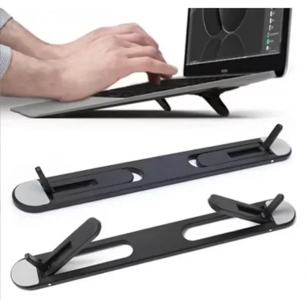 Siyah 2 Kademeli Katlanabilir ve Yapışkanlı Laptop Standı - Görsel 3