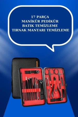 17 Parça El Ayak Bakım Seti Tırnak Temizleme Manikür Pedikür Cımbız Törpü Tırnak Makası