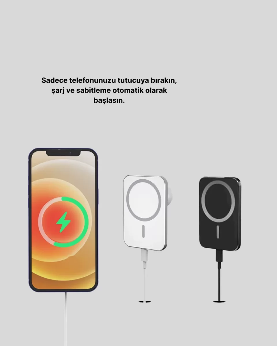 360° Döner Başlıklı MagSafe Araç Telefon Tutucu 15W Güvenli Kablosuz Şarj - Görsel 3