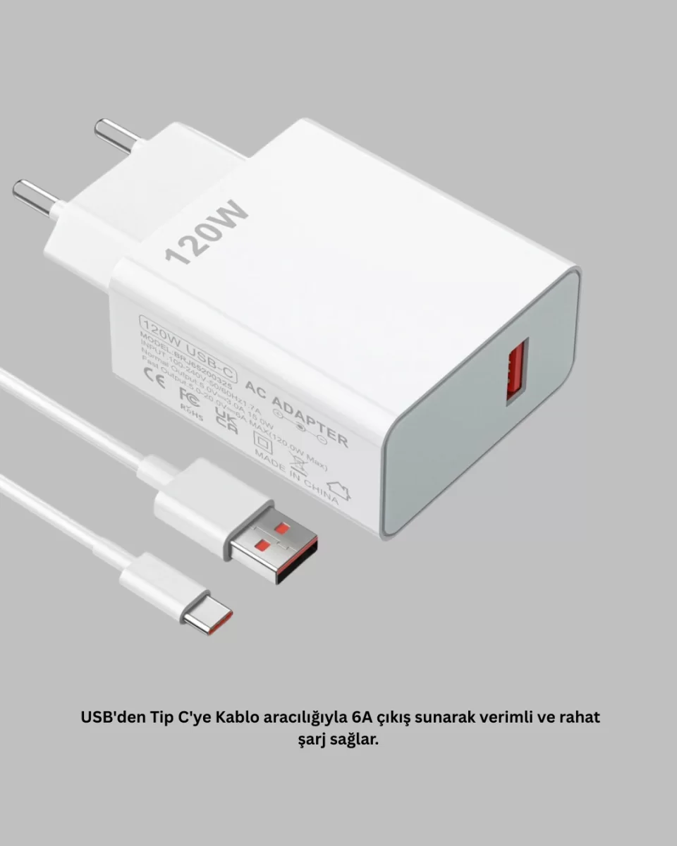 120 Watt Type C Hızlı Şarj Cihazı Reno 4 5 6 Uyumlu - Görsel 4