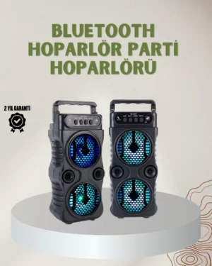 1200 mAh Şarjlı LED Işıklı Bluetooth Hoparlör – FM Radyolu, Hafıza Kart Destekli