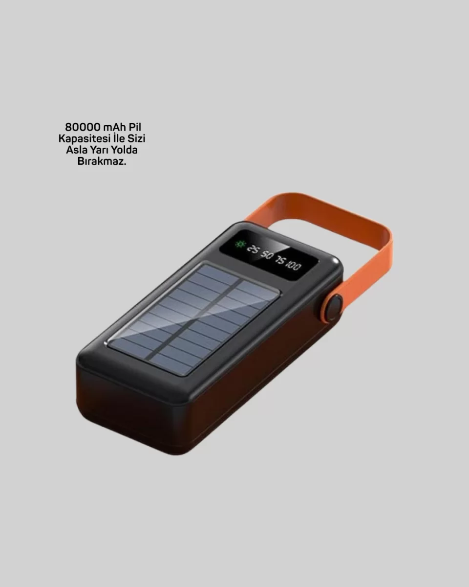 80000 mAh Güneş Enerjili Powerbank 4 Kablolu Type C Lightning Micro USB - Görsel 3