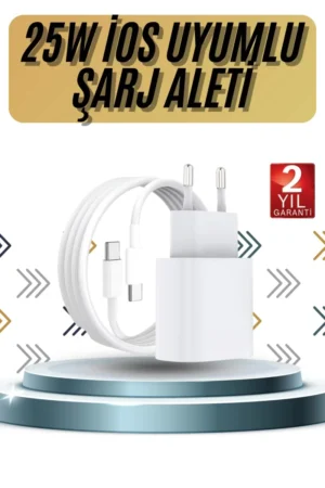 15/Pro/Pro Max 20W İOS Uyumlu Hızlı Şarj Aleti Adaptörlü Beyaz