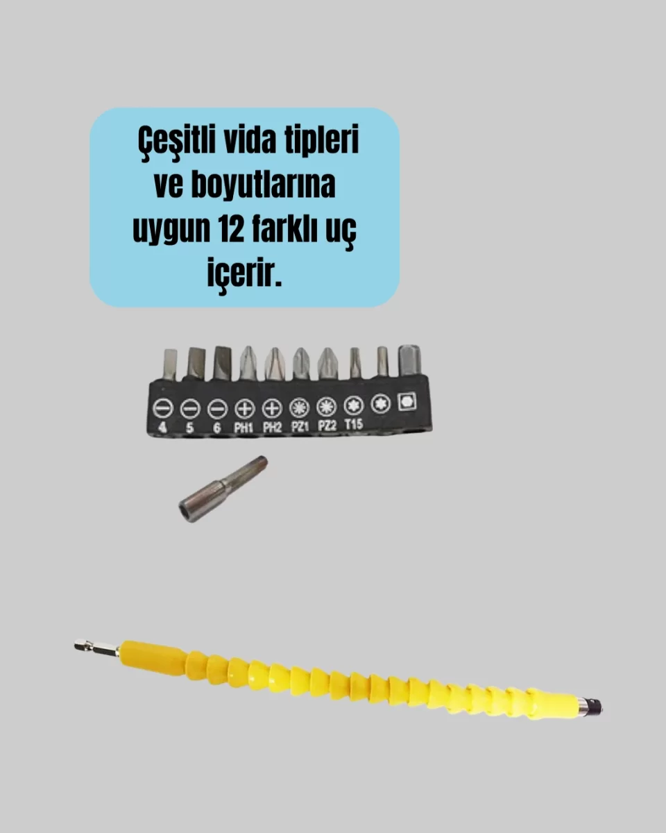 12 Parça Akrobat Bits Seti Çok Amaçlı Vidalama Dayanıklı Çelik - Görsel 2