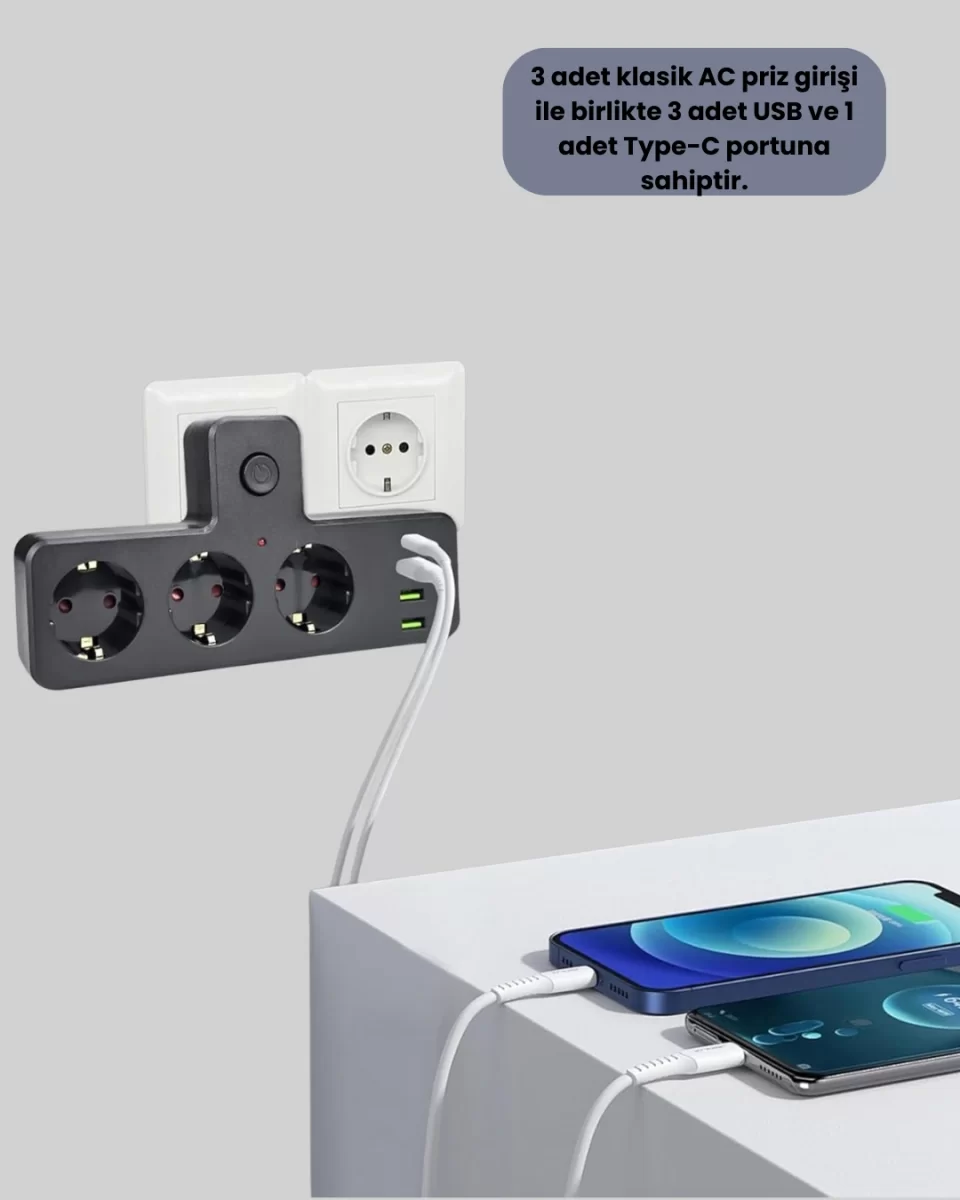 Masa Üstü Çoklu Priz USB ve Type-C Çıkışlı Güç Dağıtıcı - Görsel 4